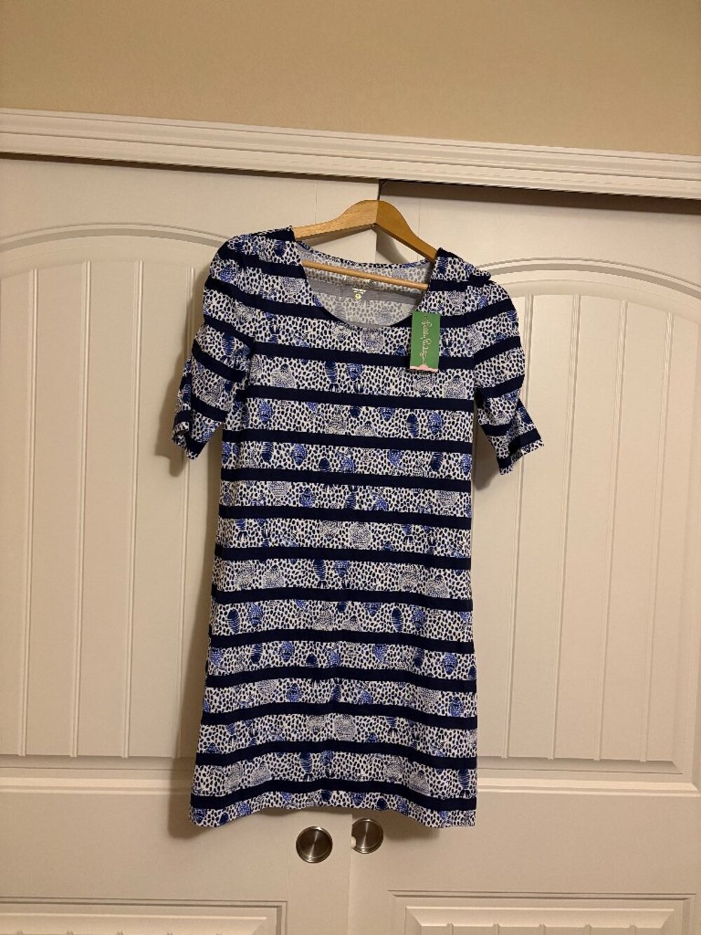 Lilly Pulitzer LaJolla Dress Small Heart and Sole Stripe NWT NEW High Tide Blue